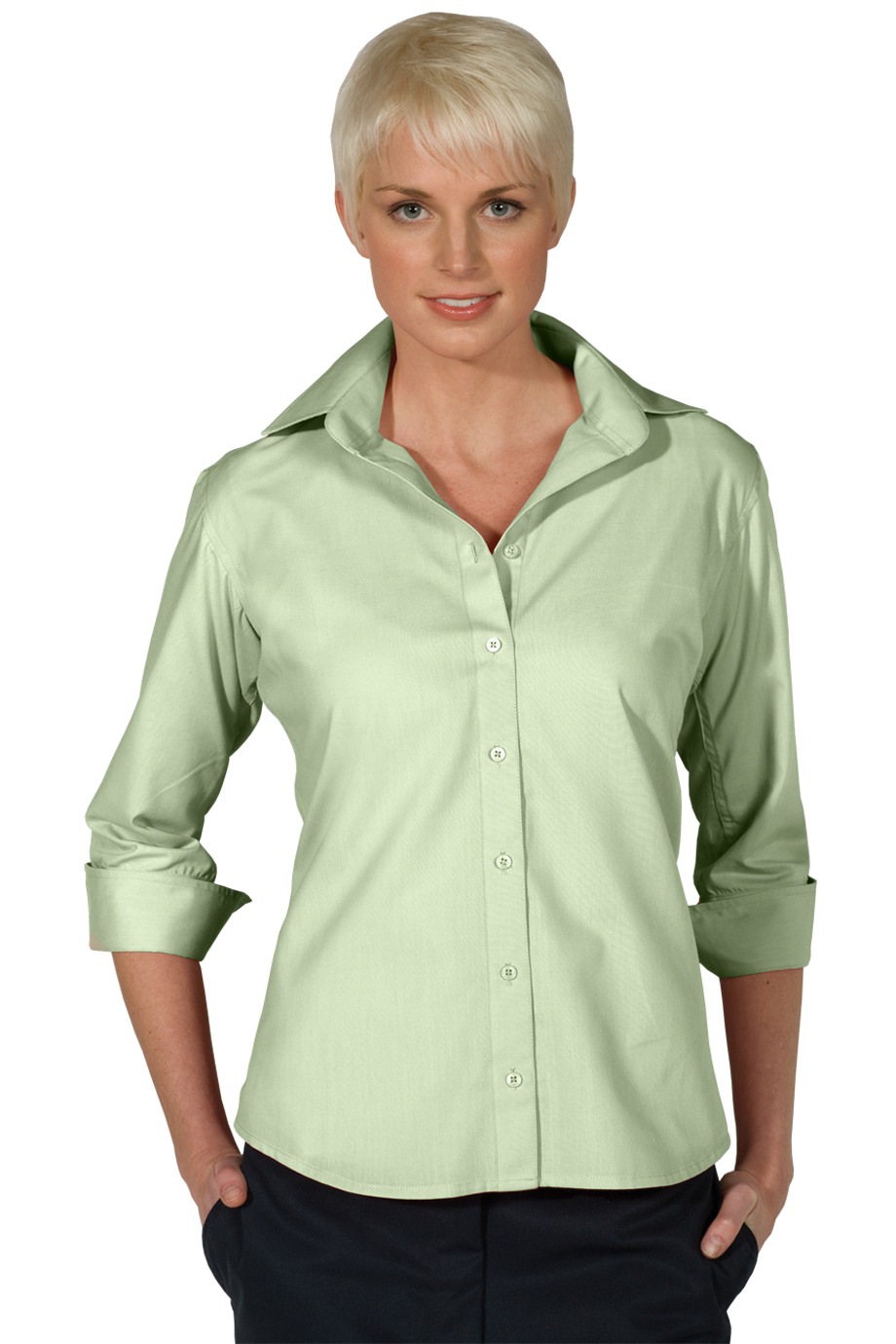 Edward's Women's 3/4 Sleeve Open Neck Poplin Blouse